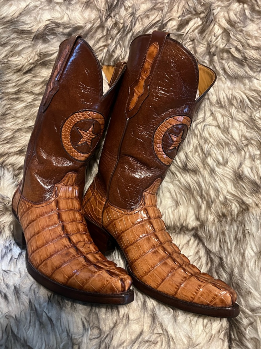 Men's BLACK JACK TOP QUALITY CAIMAN & LEATHER Western Boots with Star Med-Sz 9 D - Picture 11 of 16